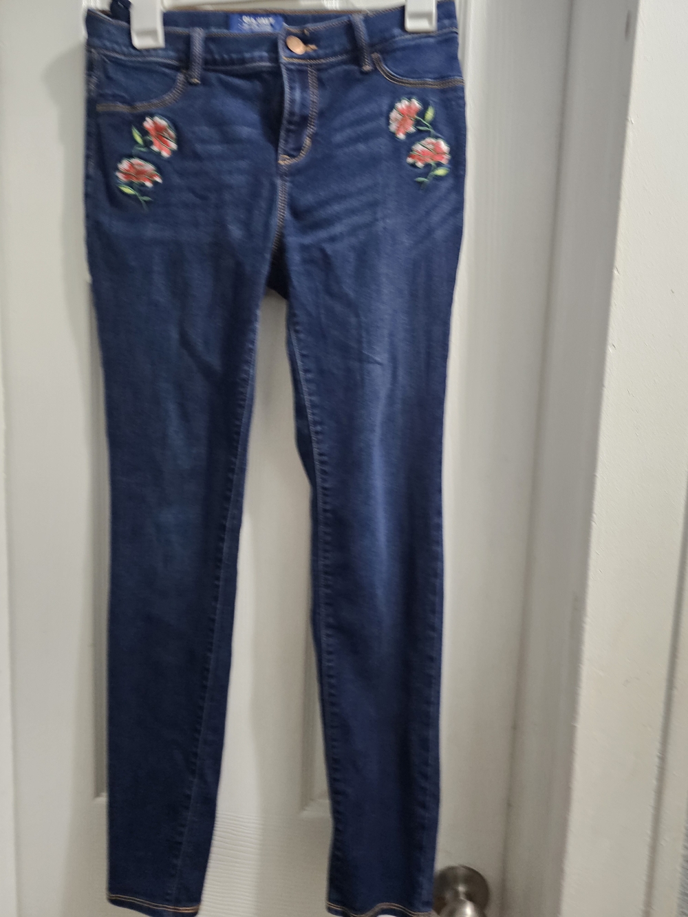 Old Navy Dark Blue Girls' Embroidered Floral Jeans Size 16 Regular